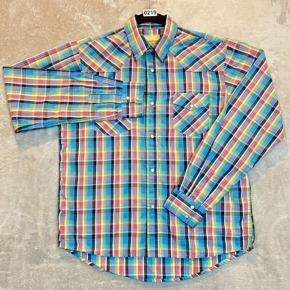 Cowboy Legend Shirt Youth Size XL Plaid‎ Long Sleeve Pearl Snap Western 4H Rodeo
